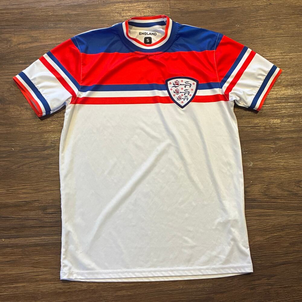England Soccer Jersey Shirt Small Red White Blue Athletic Polyester